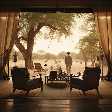 African Safari Lodge Interior Design, Safari Lodge Decor, Safari Lodge Interior, Out Of Africa Style, Lodge Interior Design, Safari House, African Safari Decor, African Safari Lodge, African Lodges