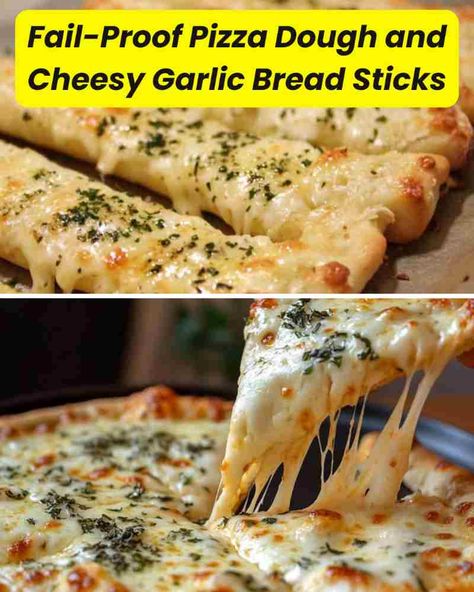 Fail-Proof Pizza Dough and Cheesy Garlic Bread Sticks Pizza Crust Garlic Bread, Cheesy Bread With Pizza Dough, Pizza Dough Garlic Bread, Garlic Bread Pizza Dough, Garlic Pizza Dough Recipe, Cheesy Garlic Bread Sticks, Garlic Bread Sticks, Easy Pizza Dough Recipe, Garlic Butter For Bread