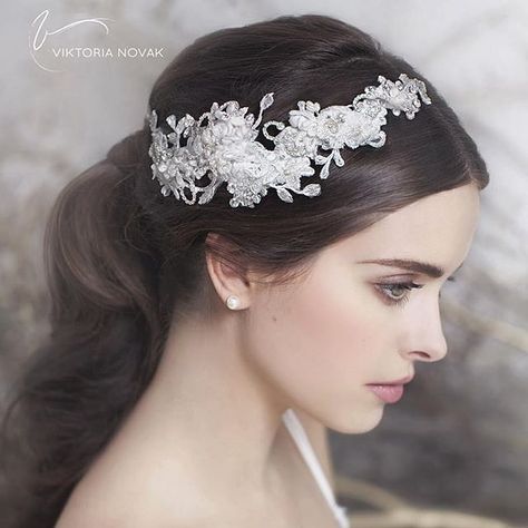 Delicate floral and @Swarovski crystal headpiece @viktorianovak add the perfect touch. #viktorianovak #Swarovski #crystal #headpiece #brilliant #bridalhair #bridalideas #weddingideas #weddinghair #2016bride #fashion #hairideas #wedding #bridal #bridalstyl Headpiece Accessories, Strictly Weddings, Boda Mexicana, Crystal Headpiece, Bridal Shower Dress, Ivory Flowers, Bridal Headpiece, Bridal Crown, Headpiece Wedding