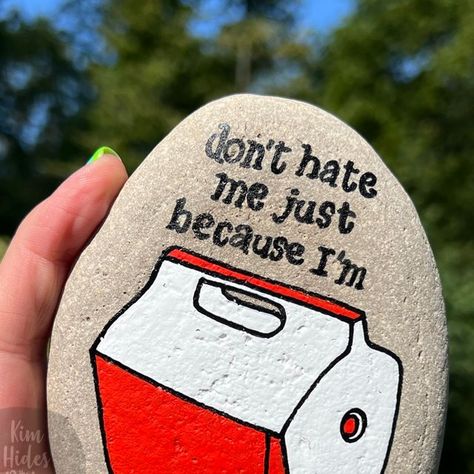 Kim | Rock Painting Tips & Encouragement on Instagram: "Raise your hand if you had this cooler growing up (or now?)! 🙋

Design by @hilarioushumanitarian 
Paint: @tooliartofficial paint pens" Painted Rocks Ideas Creative, Funny Rocks, Funny Rock, Painted Pebbles, Raise Your Hand If, Raise Your Hand, Pebble Painting, Painting Tips, Paint Pens