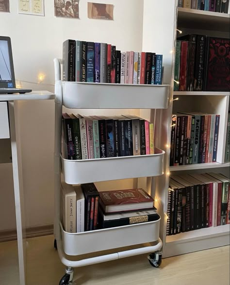 Book Storage Ikea, Aesthetic Book Store, Cozy Horror, Ikea Trolley, Tbr Cart, Thrifted Books, Reading Book Aesthetic, Ikea Book, Ikea Cart