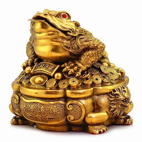 Large Size Brass Thriving Business Feng Shui Money Frog(Three Legged Wealth Frog or Money Toad) with Treasure Basin Statue, Attract Wealth and Good Luck,Feng Shui Decor: Home & Kitchen Feng Shui Money Frog, Money Frog, Feng Shui Dragon, Feng Shui Money, Frog Sitting, Feng Shui Decor, Gold Money, Money Pictures, Laughing Buddha