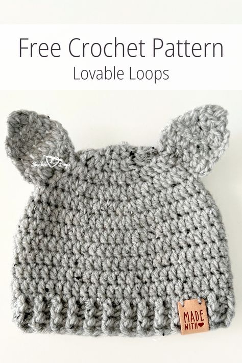 Free and easy crochet cat ear baby hat pattern; a cute beanie with cat ears and a ribbed brim, perfect for newborns and infants during fall, Halloween, or winter. Baby Hat Crochet Pattern Free, Cat Ear Hat Crochet Pattern, Crochet Newborn Hat Free Pattern, Crochet Pattern Free Easy, Hat Crochet Pattern Free, Puppy Hat Crochet, Baby Hat Crochet Pattern, Crochet Baby Hats Free Pattern, Baby Hat Crochet