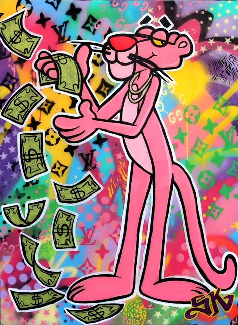 Pop Art Canvas, Illustration Photo, Graffiti Cartoons, Graffiti Wall Art, Pop Art Painting, Pink Panthers, Dope Art, Graffiti Wall, Wall Art Canvas Painting