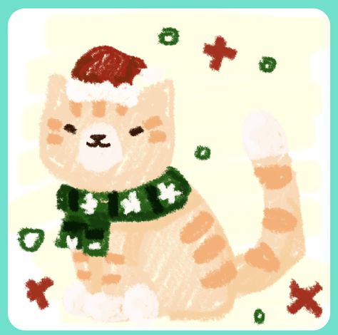 Christmas Cards Cute Drawing, Christmas Cat Doodle, Aesthetic Christmas Doodles, Christmas Card Ideas Aesthetic, Cute Christmas Sketches, Cat Christmas Drawing, Christmas Oil Pastel, Cozy Pfp, Christmas Cards Aesthetic