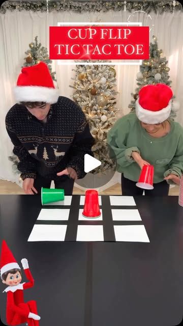 Jesse Cooper on Instagram: "Cup flip tic tac toe! Reshare from @thesmilyfam This is FUN!!!!! Just to make sure the directions are clear -you have to flip the cup one time from facing up to facing down and then you can place your cup on one of the spaces in the tic-tac-toe grid. You can cover over your opponents cup if you flip another cup over faster The first one to get tic-tac-toe all three either straight across diagonal or up-and-down wins! ❤️❤️❤️❤️🎅🏻🎅🏻🎅🏻🎅🏻✨✨✨✨✨✨✨✨✨✨✨✨✨✨✨✨#Tic-tac-toe" Tic Tac Toe Christmas Game, Christmas Food Crafts Gifts, Flip Cup Tic Tac Toe, Christmas Food Crafts, Tick Tack, Fun Family Christmas Games, Hershey Kiss, Christmas Games For Family, Solo Cup