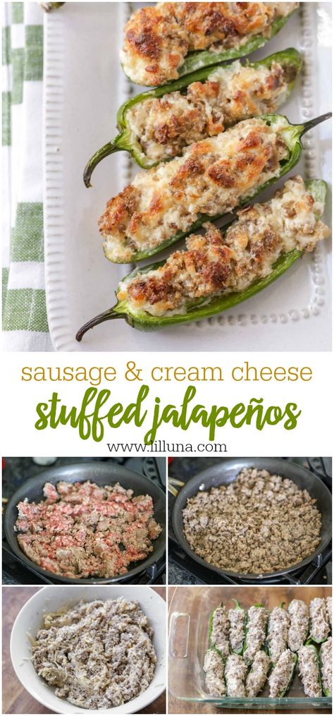 Sausage And Cream Cheese Stuffed Jalapenos, Jalepeno Poppers Sausage, Sausage Stuffed Jalapeños, Sausage Stuffed Jalapenos, Cream Cheese Stuffed Jalapenos, Stuffed Jalapeños, Stuffed Jalapenos, Jalapeno Recipes, Mexican Cheese