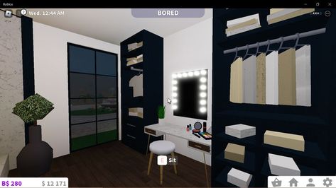 Wardrobe Bloxburg, Garderobe Ideas, Wardrobe Vanity, Gold Wardrobe, Vanity Ideas, Vanity, Mirror, Wardrobe, Gold