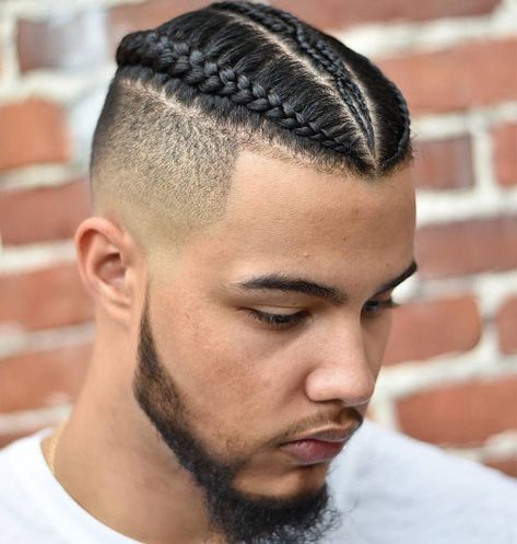 35 Best Cornrow Hairstyles For Men (2020 Braid Styles) Braids With Fade, Braided Man Bun, Braid Styles For Men, Tan Skin Blonde Hair, Cornrow Hairstyles For Men, Braids For Boys, Braided Ponytail Hairstyles, Short Braids, Cool Braid Hairstyles