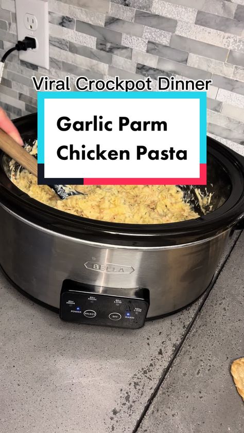 Slow Cooker Chicken Parmesan Casserole, Crock Pot Chicken Recipes Garlic Parm, Viral Garlic Parm Pasta, Garlic Parm Pasta Crockpot, Garlic Parm Crockpot Chicken, Sweet Baby Rays Garlic Parmesan Recipes, Parmasean Garlic Chicken Recipe Crockpot, Bww Garlic Parm Chicken Crockpot, Garlic Parm Chicken Crockpot