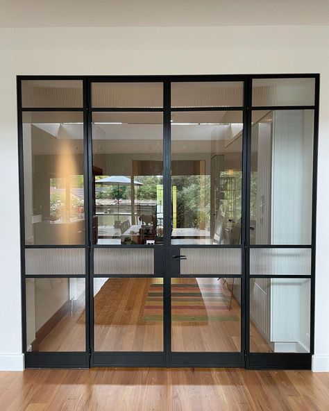 Steel Window Design on Instagram: “Just glazed, this stunning set of double doors features a combination of clear and narrow-reeded glass 😍 #supportlocal #madeinmelbourne…” Steel Window Design, Crittal Doors, Glass Door Design, Double Glass Doors, Reeded Glass, Double Door Design, Glass Office, Double Hung Windows, Glass Panel Door