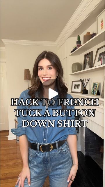 Rebecca Kahane Pankow on Instagram: "Hack to french tuck a button down. Will you be trying this method?" How To Tuck In A Button Up Shirt, French Tuck Shirt How To, Button Down Shirt Hacks, French Tuck, Accessorizing Outfits, Hacks Clothes, Fashion Hacks, Fashion Hacks Clothes, A Button