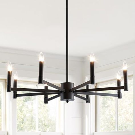 ASGYISA 8-Light Black Farmhouse Candle Chandeliers Modern Matte Ceiling Light Fixture Industrial Hanging Lighting for Dining Room Living Room Bedroom Kitchen Island Foyer - Amazon.com Black Light Fixtures Dining Room, Black Chandelier Dining Room, Black Iron Chandelier, Lighting For Dining Room, Retro Ceiling Lights, Farmhouse Candle, Chandeliers Modern, Farmhouse Candles, Black Farmhouse