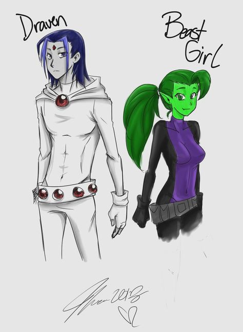 Genderbent Raven, Genderbend Characters, Tomboy Princess, Valentine Snack, Raven Beast Boy, Gender Bending, Original Teen Titans, Teen Titans Fanart, Anime Artist