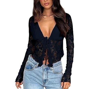 Amazon.com Shopping Cart Lace Blouses For Women, Front Tie Crop Top, Ruffle Crop Top, Tie Crop Top, Lace Top Long Sleeve, Lace Crop Tops, Summer Skirts, Front Tie Top, Crop Top Blouse