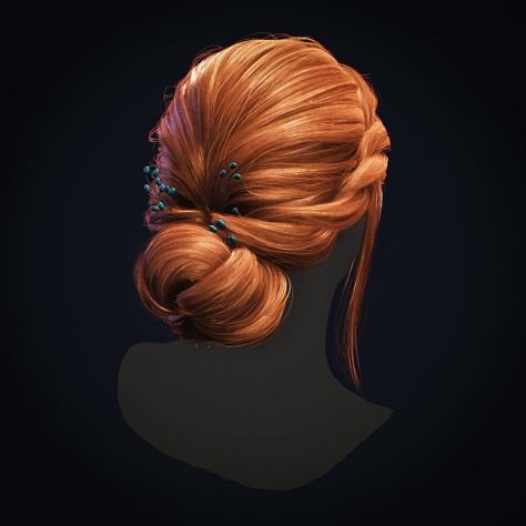 ArtStation - Hair Bun, Yury Kantsevich Bun Accessories, The Sims 4 Skin, Hairstyle Examples, Traditional Hairstyle, Low Bun Hairstyles, Cosplay Hair, Fantasy Hair, Hair Creations, Low Bun