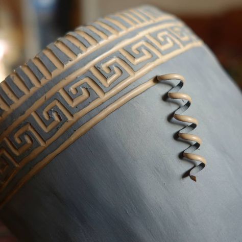 @jan.campbell_ on Instagram: “sgraffito-ing a pattern I saw on a Greek yoghurt pot” Sgraffito Patterns, Sgraffito Designs, Handbuilding Pottery, Greek Ceramics, Clay Pot Projects, Coil Pots, Pottery Glaze, Greek Design, Pottery Glazes