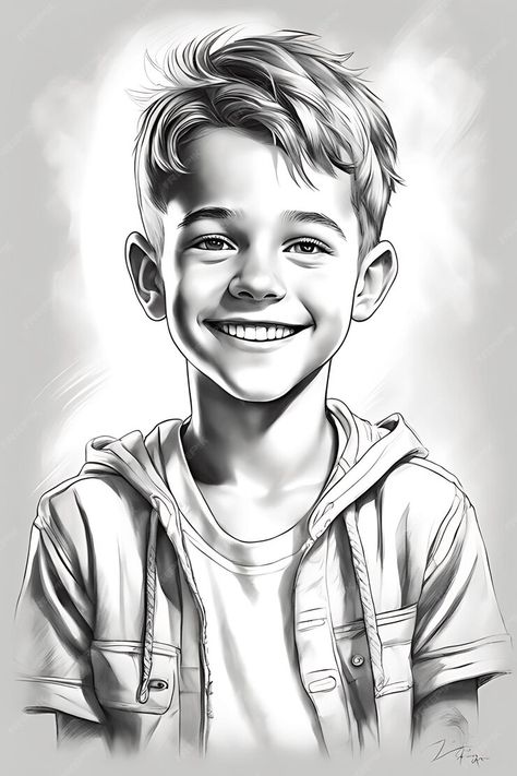 Premium AI Image | Joyful Boy Coloring Page for Adults Printable Page Beautiful Pencil Sketches, Drawing Body Proportions, Woman With Red Hair, Boy Sketch, Boy Coloring, Coloring Page For Adults, Painting Of A Woman, Children Sketch, Digital Painting Portrait