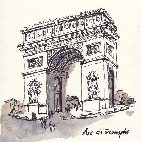 Arc de Triomphe, Paris France | Very cold, gray and a bit ra… | Flickr Sketchbook Architecture, Art Parisien, Architecture Drawing Sketchbooks, Building Sketch, Watercolor Architecture, Architecture Sketchbook, Pen Art Drawings, Architecture Design Sketch, Architecture Design Drawing