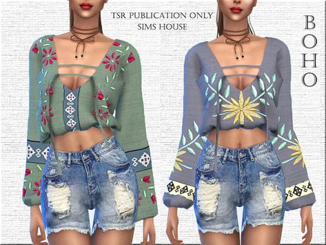 Sims House's Boho Chic Blouse Sims 4 Cc Boho Hair, Sims 4 Cc Bohemian, Sims 4 Cc Beach Clothes, Boho Toddler Clothes, Sims4 Clothing, House Sims 4, Sims Fashion, Sims 4 Characters, Sims 4 Downloads