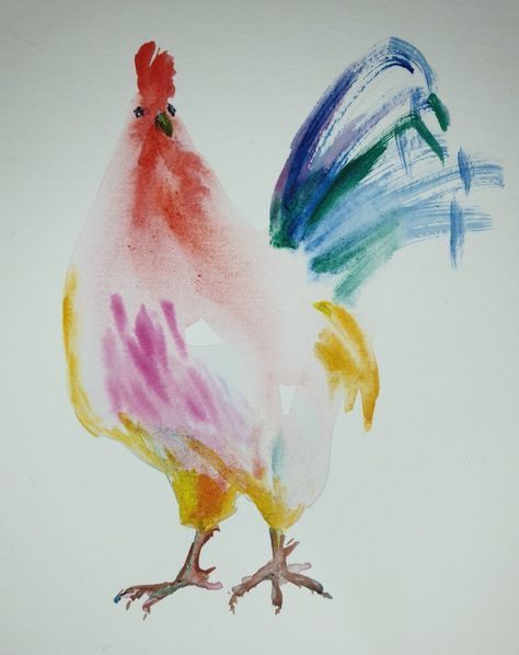 Chicken Watercolor Painting, Rooster Paintings, Chicken Watercolor, Art Exercises, Chicken Drawing, Watercolour Cards, Rooster Painting, Animal Watercolor, Chicken Painting