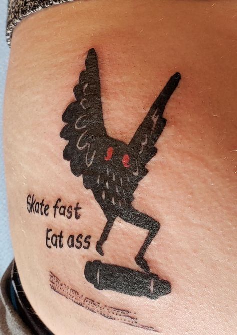 Matching Cryptid Tattoos, Beartooth Tattoo Ideas, Dickbutt Tattoo, Cute Mothman Tattoo, Unhinged Tattoo Ideas, Cryptid Tattoo Ideas, Cryptid Tattoos, Ballard Washington, Minecraft Tattoo Ideas