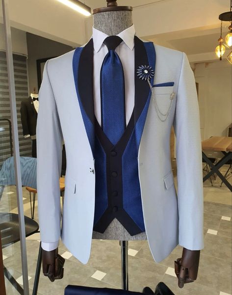 Prom Men, Blue Tuxedo, Navy Blue Tuxedos, Costume Africain, Clothes Jacket, Leather Waistcoat, Creative Clothing, Pants Gift, Blue Tuxedos