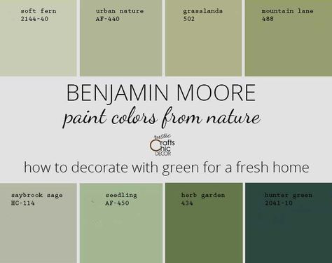 how to decorate with green Benjamin Moore Herb Garden, Colour Wall Design, Decorate With Green, Colour Wall, Rustic Decorating, Rustic Crafts, Green Paint Colors, Upcycling Ideas, Benjamin Moore Colors