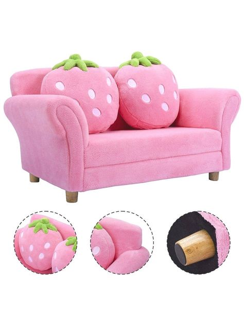 Costway Kids Sofa Strawberry Armrest Chair Lounge Couch w/2 Pillow Children ToddlerI discovered amazing products on SHEIN.com, come check them out! Strawberry Couch, Armrest Chair, Lounge Couch, Chair Lounge, Kids Sofa, Chesterfield Chair, Pink Collars, Arm Rest, Toddler Kids