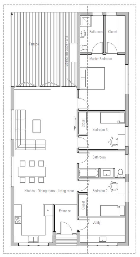 House Plan CH319, three bedrooms home plan House Plan Three Bedroom Two Bath Open Floor Plan, Three Bed Two Bath House Plans, Open Concept 2 Bedroom Floor Plan, 2floor House Plan, 3 Bedroom Open Concept House Plans, 1350 Sq Ft House Plans 3 Bedroom, Floor Plan 3 Bedroom 2 Bath, Small House Floor Plans 2 Bedroom 2 Bath, 1 Floor House Plans 3 Bedroom