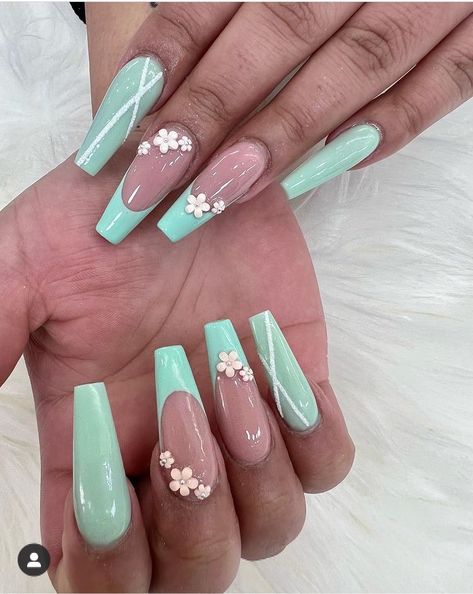 Mint Acrylic Nails Design, Mint Green Ombre Nails, Mint Colored Nails, Mint Green Nails, Mint Nails, Gel Nails French, Acrylic Nail Set, Ombre Nail Designs, Ballerina Nails