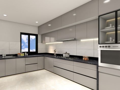 Kitchen - Indian - Kitchen - by L Square Interiors Concept | Houzz Latest Modular Kitchen Design, L Shaped Modular Kitchen, Kitchen Cabinetry Design, Серая Кухня, Shaped Kitchen, Latest Kitchen Designs, Kitchen Modular, Kitchen Design Color, Small Kitchen Design