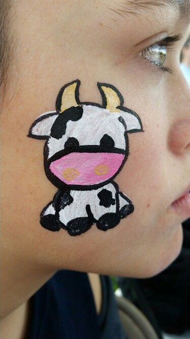 Farm Animals For Face Painting - Aubrey’s 3rd Birthday (Farm Theme) Cow Face Paint, Face Paint Party, Easy Face Painting Designs, Animal Face Paintings, Festival Face Paint, Cow Cute, Sweet Cow, Cheek Art, Girl Face Painting