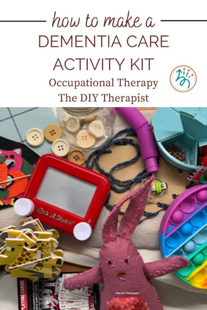 Find out how to create a DIY dementia care activity kit, a great solution to keep your loved one engaged and alleviate restlessness. The occupational therapy how-to tutorial includes 5 additional DIY projects to include in your kit along with a step-by-step guide for how to customize this kit for your loved one.  #DIYDementiaCare #OccupationalTherapy #EngagementActivity Alzheimers Activities Occupational Therapy, Occupational Therapy Crafts For Adults, Rec Therapy Activities For Seniors, Dementiability Crafts, Dementiability Activities Crafts, Skilled Nursing Facility Activities, Memory Care Unit Decor, Occupational Therapy Activities Elderly, Medication Management Activity