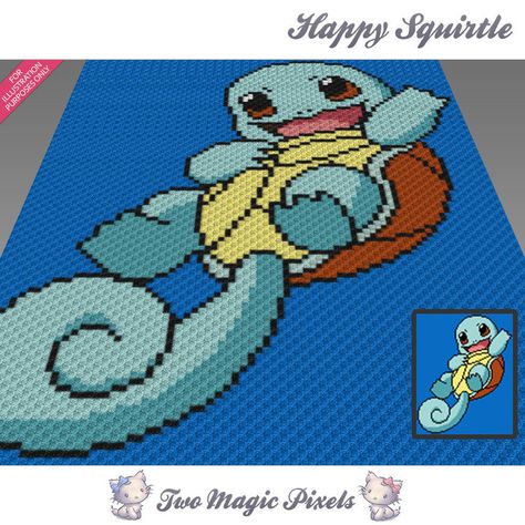 Happy Squirtle inspired crochet blanket pattern; knitting, cross stitch graph pdf download; pokemon; no written counts or row instructions by TwoMagicPixels, $2.84 USD Crochet Pokémon Blanket, Pokemon C2c Crochet Pattern, Blanket Pattern Knitting, Magic Pixels, Stitch Pokemon, Beginner Crochet Blanket, Cross Stitch Graph, Pokemon Blanket, Crochet Blanket Ideas