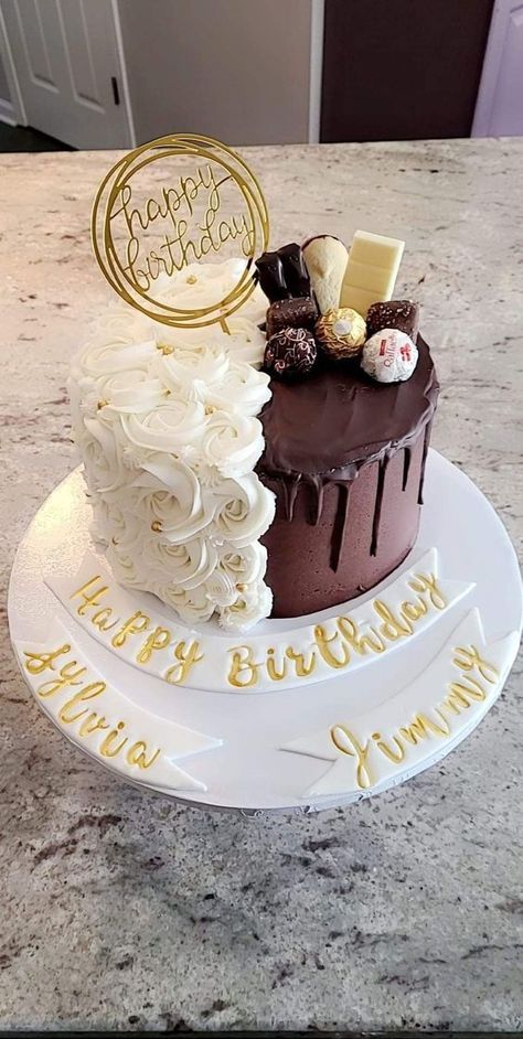 Two In One Cake Design, One Cake For Two People Birthday, Simple Drip Cake Ideas, Pretty Birthday Cakes Chocolate, Simple Chocolate Cake Design, Wedding Cakes Summer, Cakes Beautiful, Cake Summer, Chocolate Cake Designs