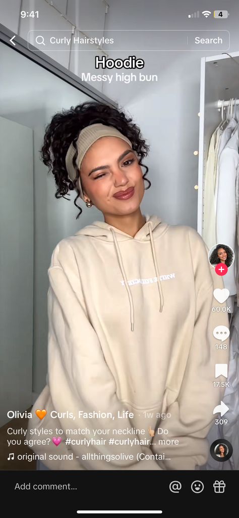 Hoodie Hairstyles Curly, Hoodie Hairstyles, Curly Head, Messy High Bun, Cute Curly Hairstyles, Hairstyles Ideas, Curly Hairstyles, Cute Hairstyles, Curly Hair