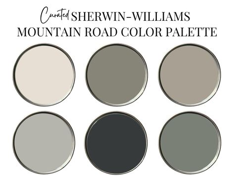 THIS IS A DIGITAL PRODUCT -  YOU WILL NOT RECEIVE A PHYSICAL PRODUCT   THIS IS A CURATED PRE-SELECTED COLOR PALETTE. THIS IS NOT A CUSTOM COLOR CONSULTATION  Sherwin-Williams Mountain Road Color Palette Choosing paint colors for your home doesn't have to be overwhelming. I've curated this color palette to make the process of updating your home simple, so you can focus on enjoying the transformation. With a harmonious selection of shades that flow effortlessly from room to room. Each color has be Sherwin Williams Mountain Road, Neutral Color Palette Earth Tones, Color Palette Earth Tones, Modern Lakehouse, Color Palette Modern, Academia Bedroom, Rustic Color Palettes, Paint Decor, Color Consultation