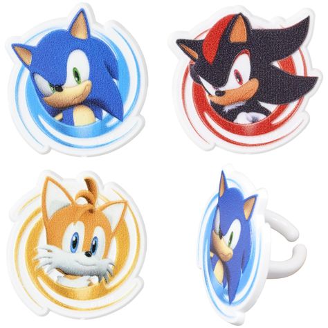 PRICES MAY VARY. DecoPac Sonic the Hedgehog Cupcake Rings - 24 Cupcake Toppers featuring Sonic the Hedgehog, Miles "Tails" Prower, and Shadow the Hedgehog. Bring Sonic and Friends to the dessert table and make your sweet treats extra special with these shaped rings. Officially Licensed - Ideal for birthdays and celebrations these 24 rings are ready to add to cakes, muffins, donuts, or other baked treats. Perfect for cupcakes or as part of a large celebration cake design! Ready to Use - These Son Sonic The Hedgehog Rings, Tails And Shadow, Logo Sonic, Sega Logo, Hedgehog Cupcake, Sonic And Friends, Miles Tails Prower, Sonic Tails, Sonic Birthday Parties