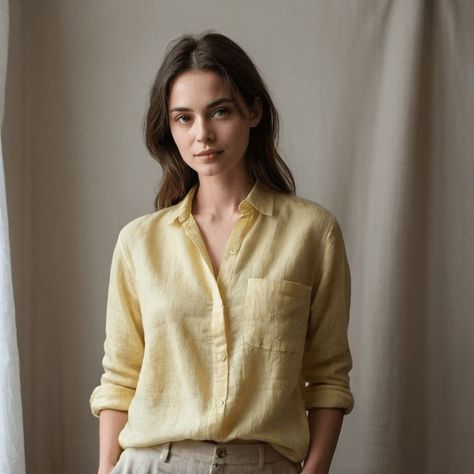 The SUNNY Women's Pure Linen Shirt in Yellow based colors offers timeless style and comfort. Crafted from premium linen, it's lightweight, breathable, and perfect for any occasion. Yellow Linen Shirt, Summer Linen Shirt, Natural Buttons, Design Your Own Shirt, Linen Shirts Women, Linen Pajamas, Linen Shirts, Casual Shirt Women, Summer Linen