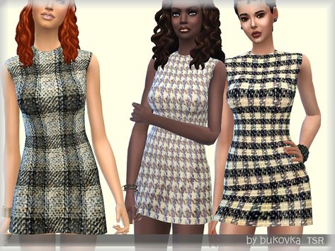 bukovka's Dress Tweed TYA The Sims 4 Dress, Sims 1, Sims 4 Clothing, The Sims4, Sims 4 Custom Content, Maxis Match, The Sims Resource, Sims Resource, The Sims 4