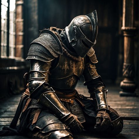 Knight Praying, Tired Warrior, Fallen Warrior, Soldering Iron Accessories, On His Knees, Knight Tattoo, Master Thesis, Victory Pose, Knight Costume