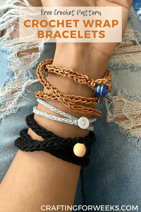 Thread Projects, Crochet I Cord, Beau Crochet, Crochet Bracelet Pattern, Wrap Armband, Bracelet Crochet, Crochet Market, Confection Au Crochet, Crochet Jewelry Patterns