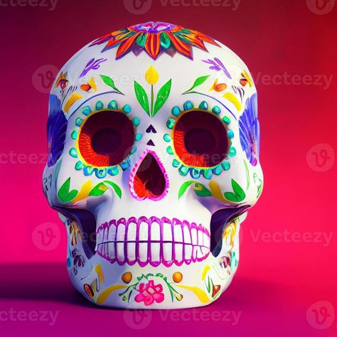 Calavera Diy, Mexican Art Painting, Sugar Skull Painting, Sugar Skull Artwork, Day Of The Dead Art, Sugar Skull Design, Day Of The Dead Skull, Colorful Skulls, Skull Painting