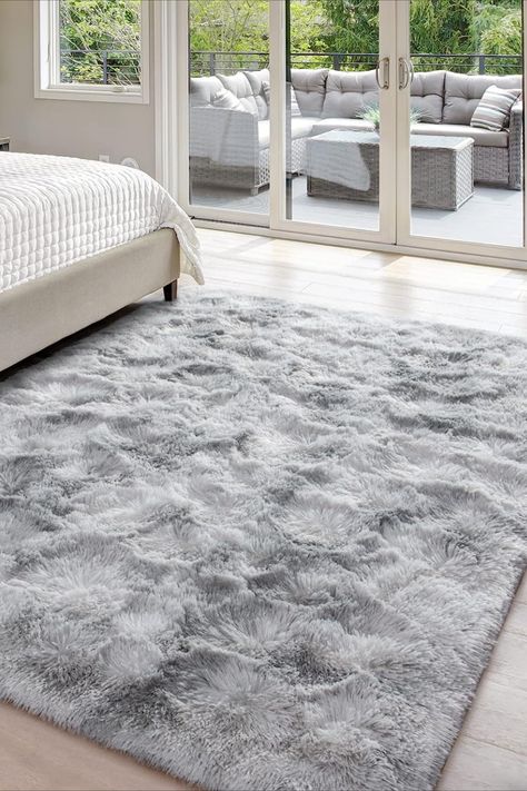 Grey Fluffy Rug, Grey Bedroom Rug, Modern Bedroom Rug, Fuzzy Rug, Fuzzy Texture, Grey Design, Light Grey Rug, Fluffy Rug, Rugs For Living Room