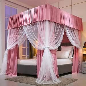 Obokidly Solid Color Princess 4 Four Corner Post Bed Curtain Canopy with Mosquito Net Canopies for Girls Boys Kids Teens Girl Adult Home Bedroom Decoration (Type2-Pink, Queen) Cute Mosquito, Curtain Canopy, Mosquito Net Canopy, Girls Bed Canopy, Princess Canopy Bed, Door Bed, Girls Bed, Post Bed