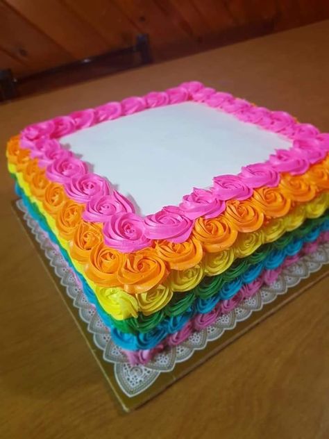 Neon Sheet Cake Ideas, Square Rainbow Cake, Rainbow Sheet Cake, Rainbow Themed Cake, Neon Birthday Cakes, Birthday Cakes Girls Kids, Cakes Rainbow, Pastel Rectangular, Girly Birthday Cakes