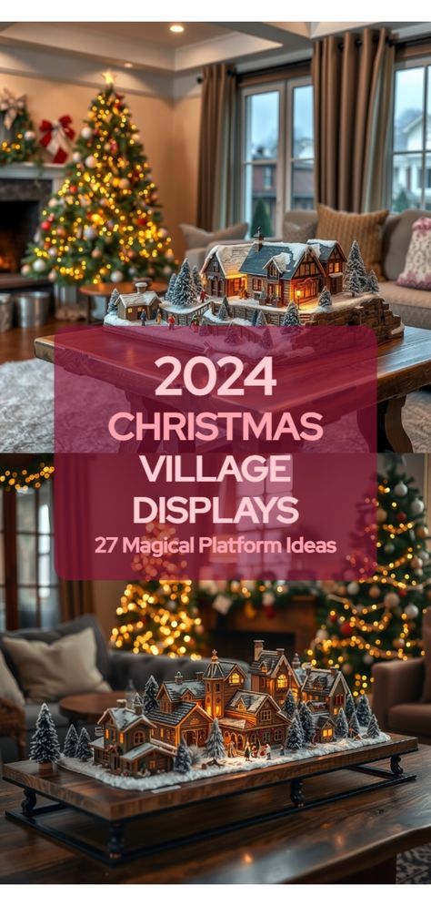 Christmas village display platforms Modern Christmas Village Display, Table Top Christmas Tree Ideas Display, Christmas Town Display Ideas, Ways To Display Christmas Village, Diy Christmas Village Platform, Christmas Village Display Ideas Diy, Christmas Village Display Platform, Village Display Platform, Diy Christmas Village Displays