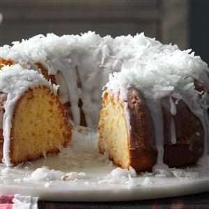 Pina Colada Bundt Cake Recipe -We named this bundt a “pina colada” because it has coconut, pineapple and rum. It’s a soothing finish at the end of a big spread. —Debra Keil, Owasso, OK Pina Colada Bundt Cake, Tube Cake, Pina Colada Cake, Potluck Desserts, Cake Mug, Warm Cake, Bundt Cakes Recipes, Coconut Recipes, Cake Mix Recipes