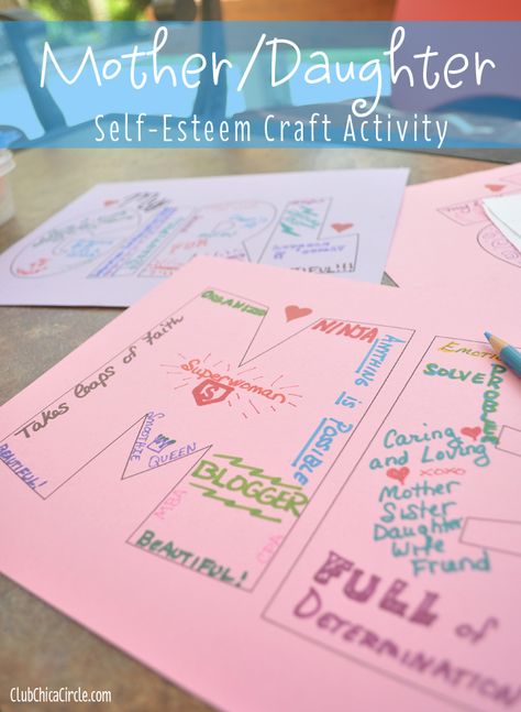 Dove Self-esteem activity for mom and daughter Mother Daughter Therapy Activities, Self Esteem Crafts, Mother Daughter Activities, Daughter Activities, Positive Self Esteem, Self Esteem Activities, Activities For Girls, Activities For Teens, Art Therapy Activities